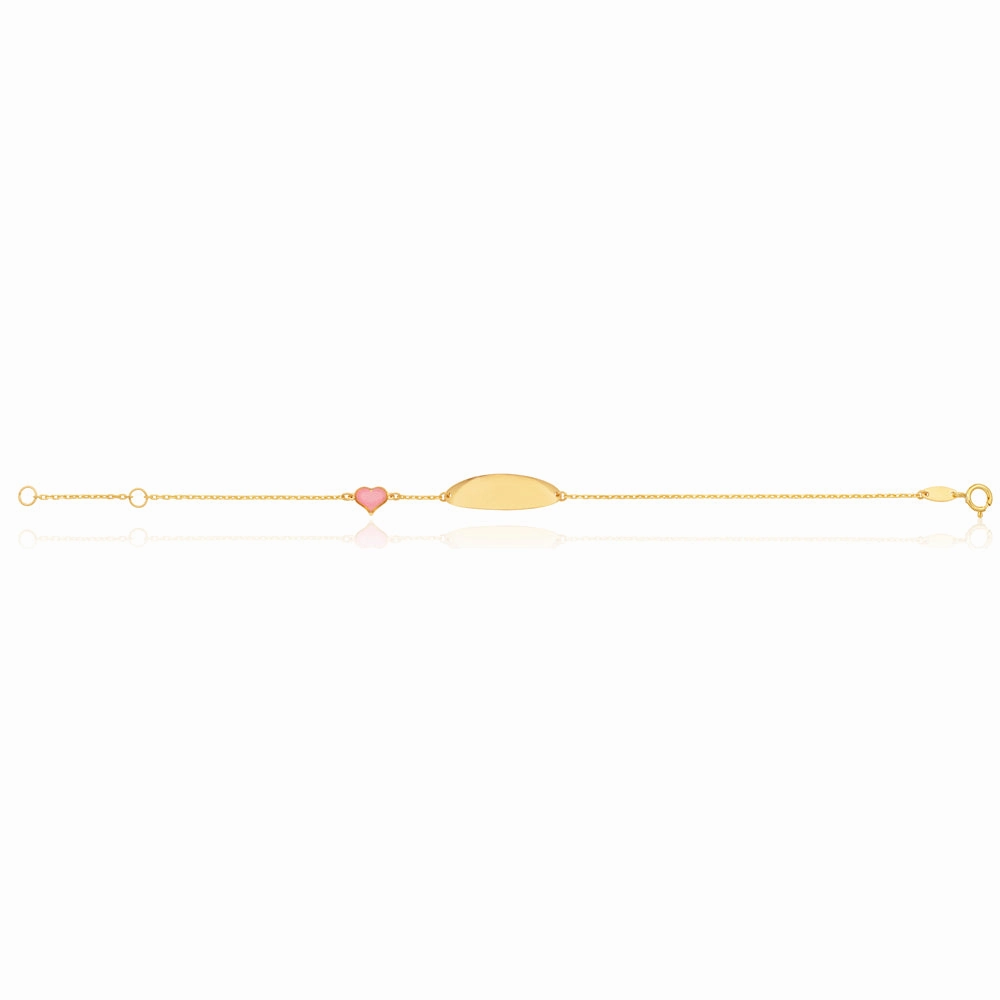 9ct Yellow Gold Pink Heart Charm 17cm ID Bracelet