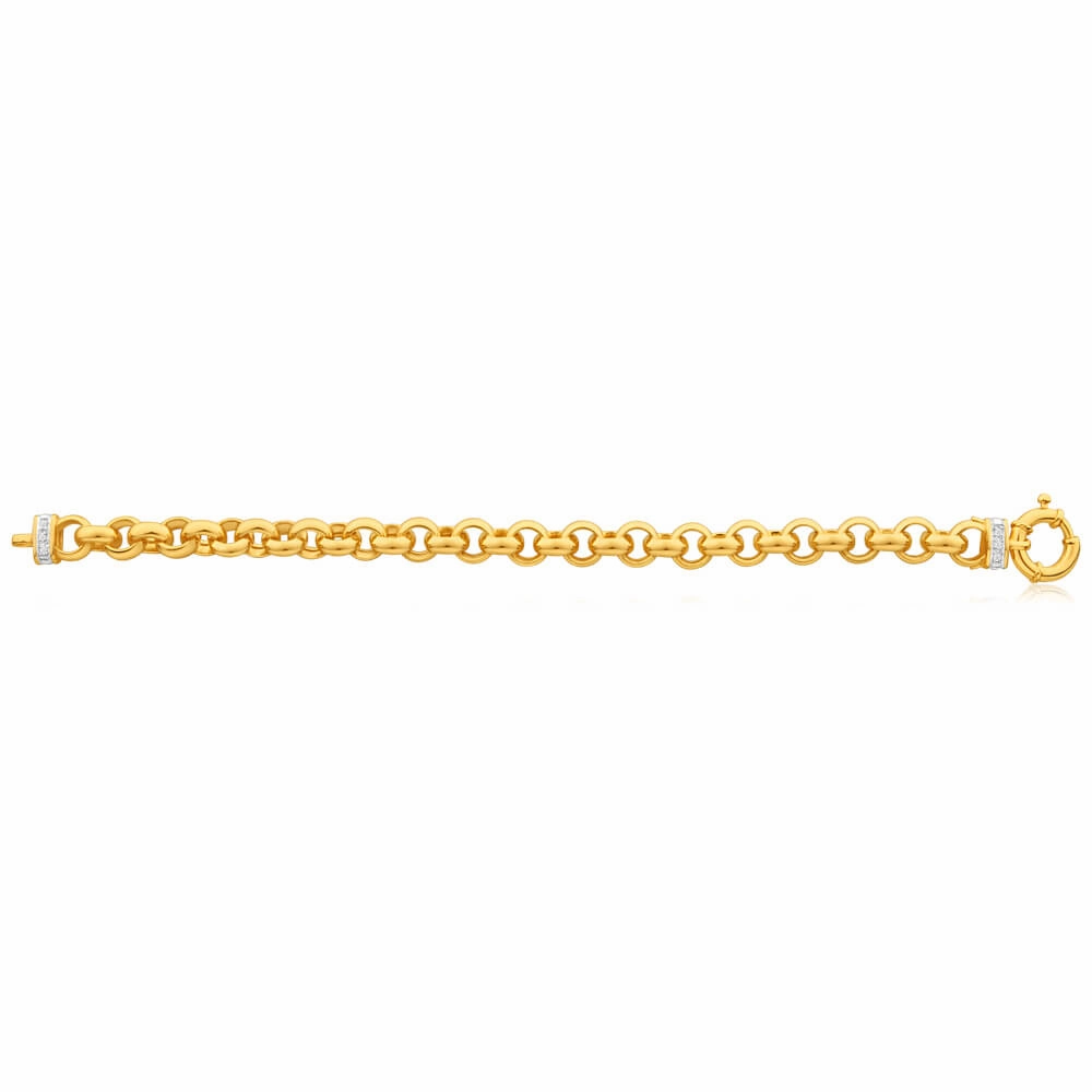 9ct Yellow Gold Silver Filled Cubic Zirconia Belcher 20cm Bracelet