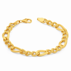 9ct Yellow Gold Silver Filled Figaro Fancy 19cm Bracelet