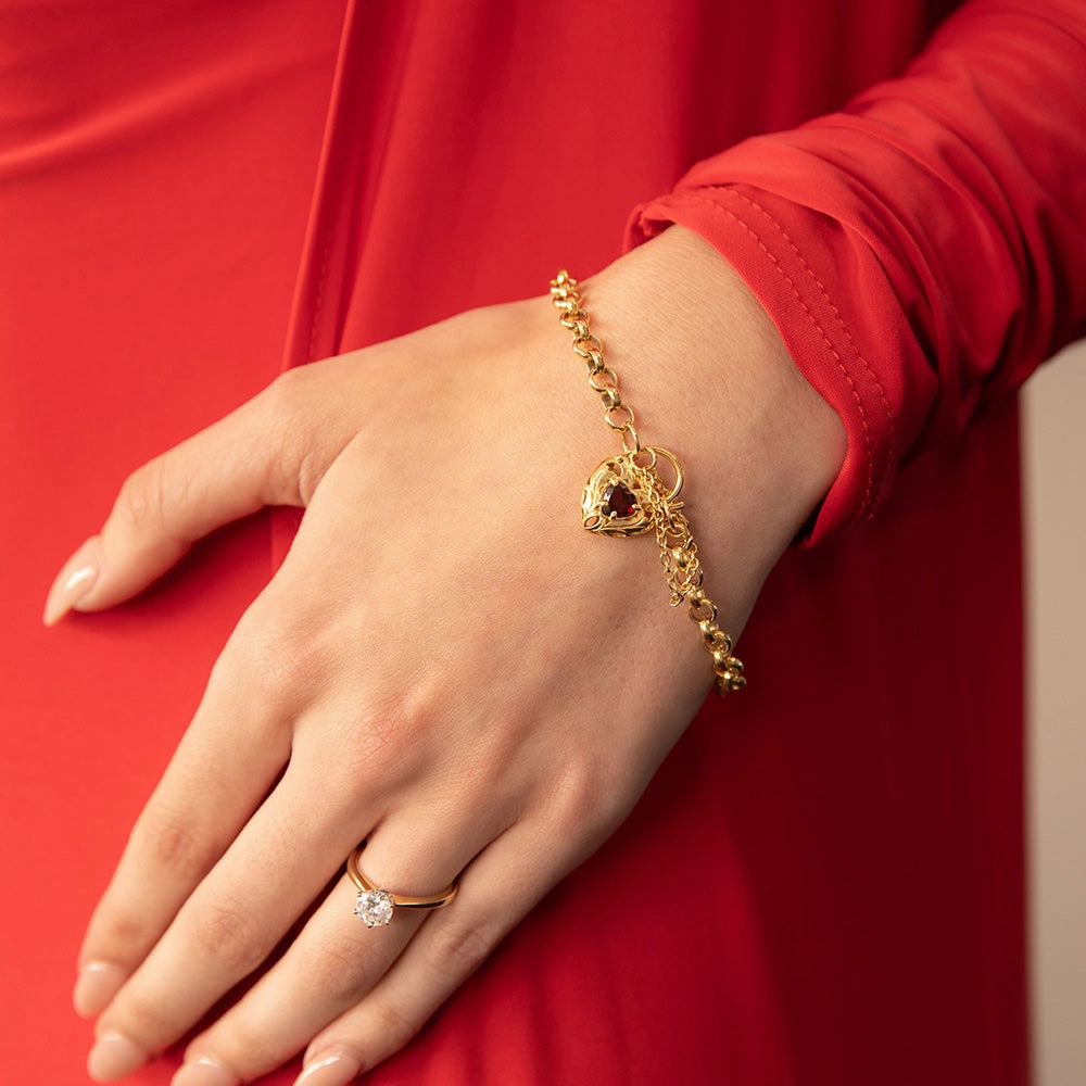 9ct Yellow Gold Silver Filled Garnet Belcher Bracelet