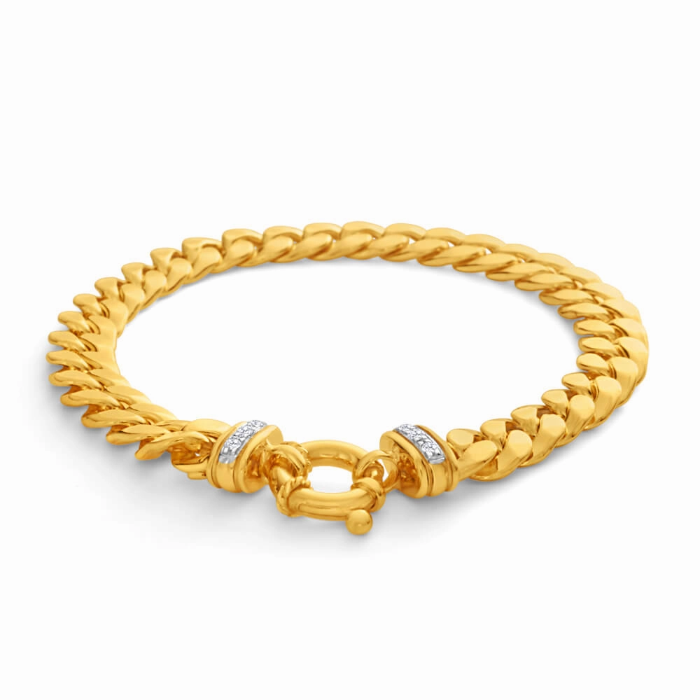 9ct Yellow Gold Silver Filled Zirconia Curb Bracelet