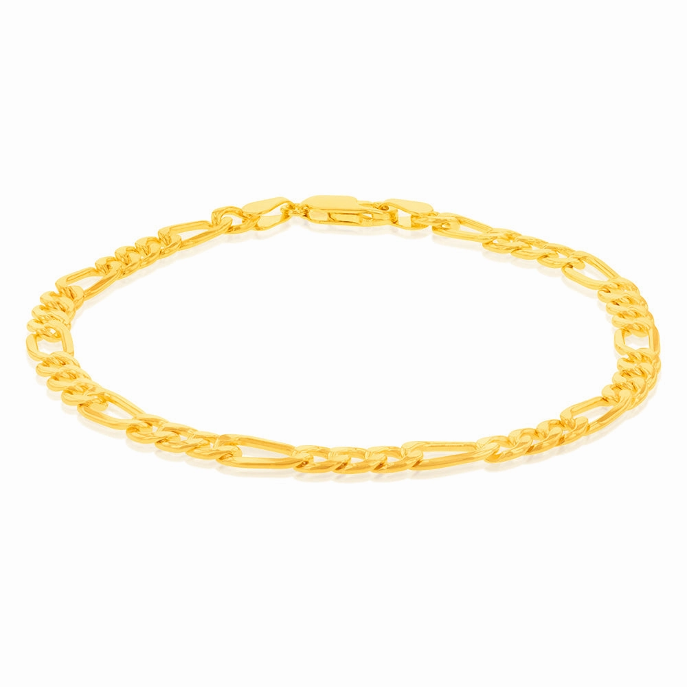 9ct Yellow Gold Silverfilled 115Gauge 1:3 Figaro 21cm Bracelet