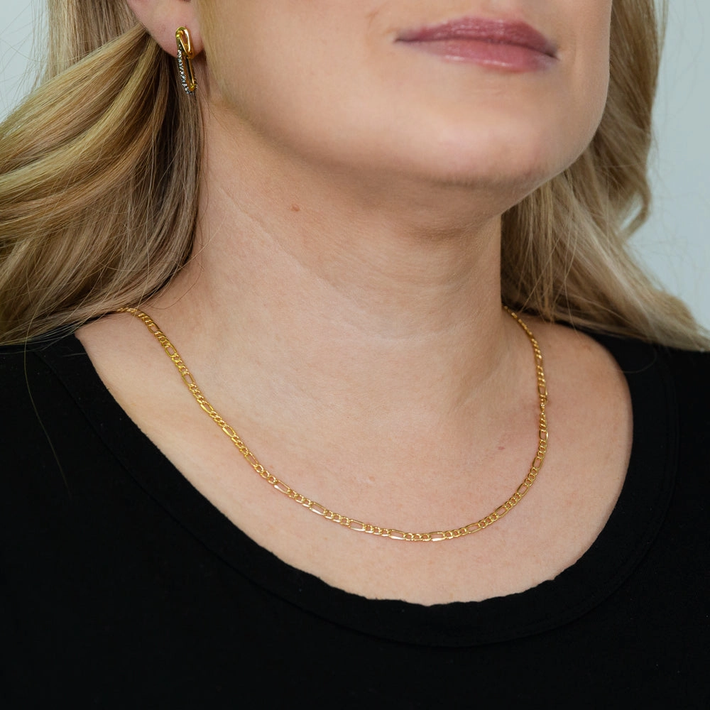 9ct Yellow Gold Silverfilled Bevelled 1:3 Figaro 80 Gauge 50cm Chain