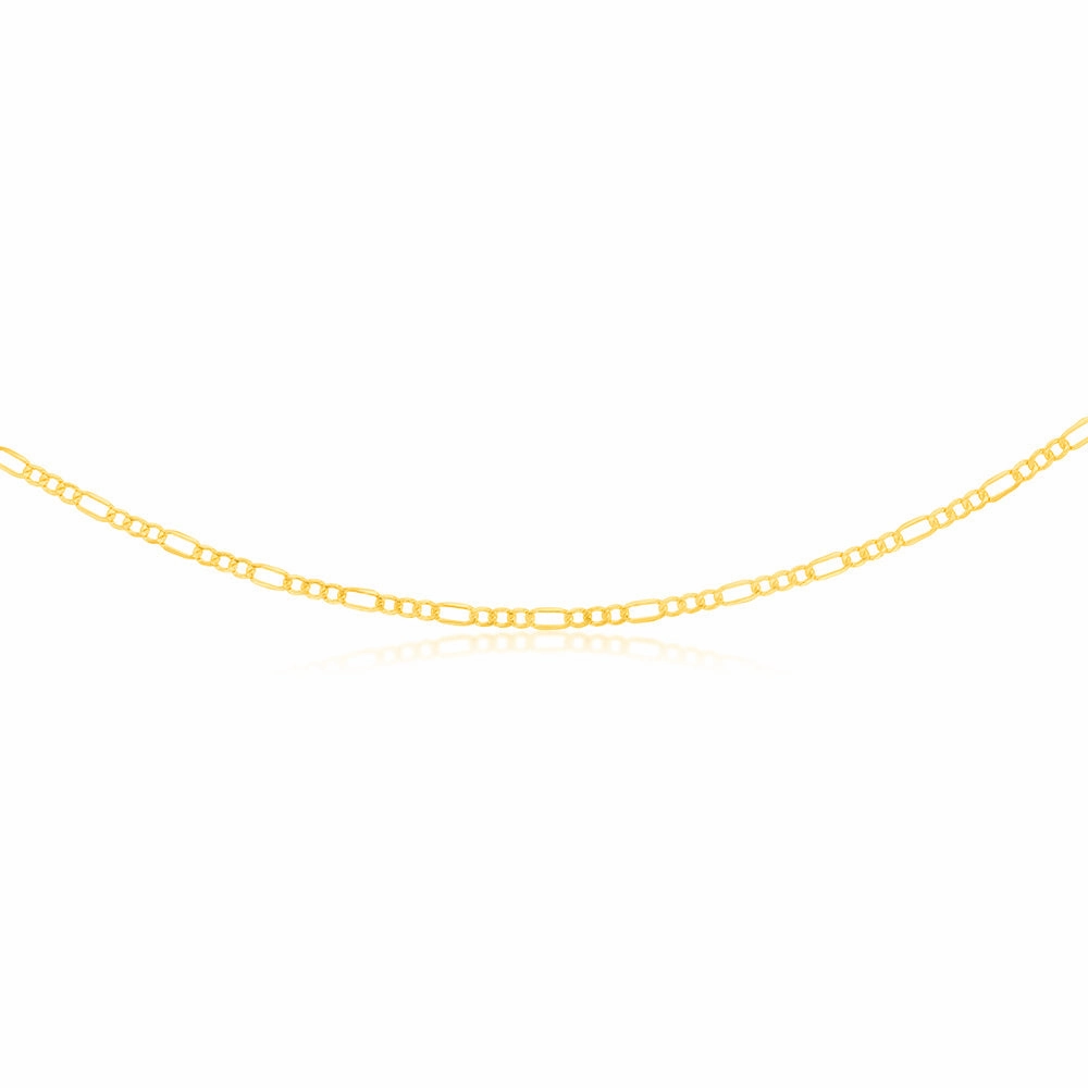 9ct Yellow Gold Silverfilled Bevelled 1:3 Figaro 80 Gauge 50cm Chain