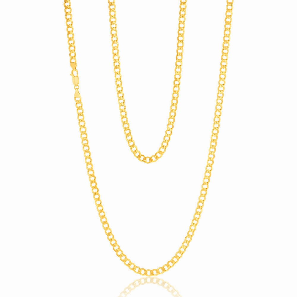 9ct Yellow Gold Silverfilled Bevelled Curb 120 Gauge 80cm Chain