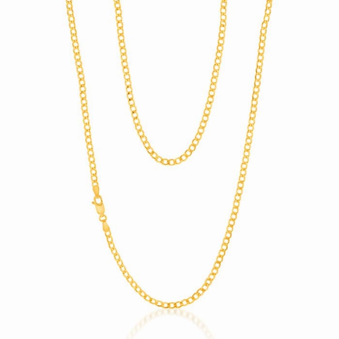 9ct Yellow Gold Silverfilled Bevelled Curb 80 Gauge 60cm Chain