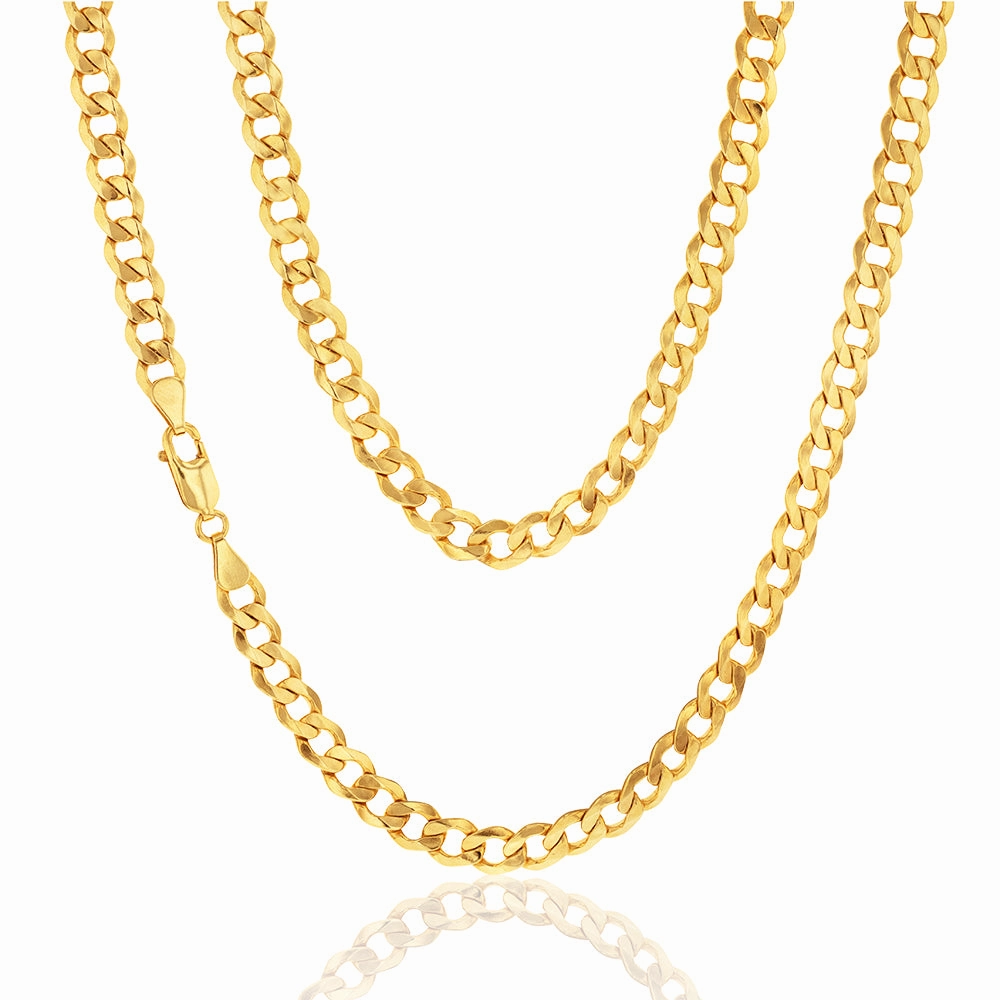 9ct Yellow Gold Silverfilled Flat curb 160 Gauge 55cm Chain