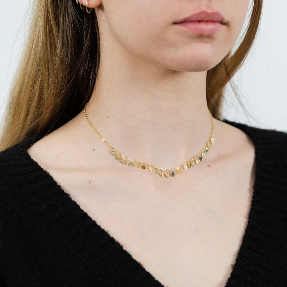 9ct Yellow Gold Silverfilled Small Gold Leaves On 30 7cm Choker Chain