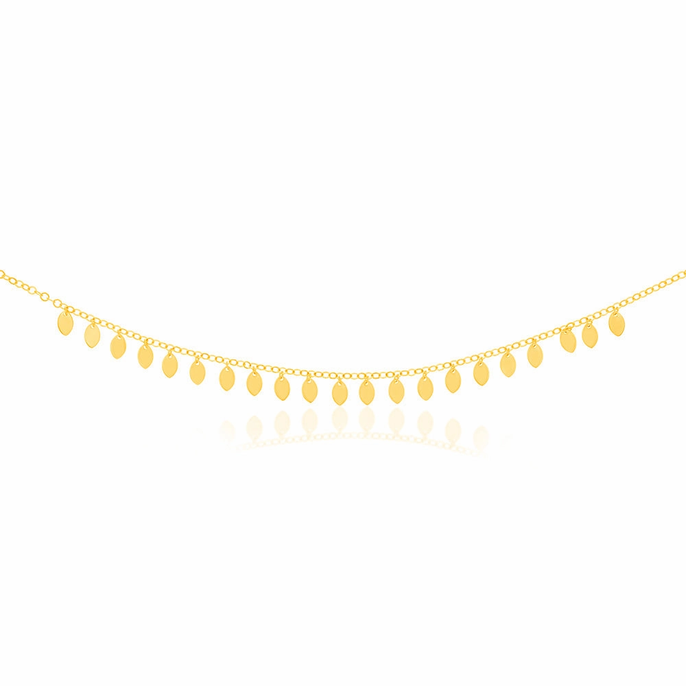 9ct Yellow Gold Silverfilled Small Gold Leaves On 30 7cm Choker Chain