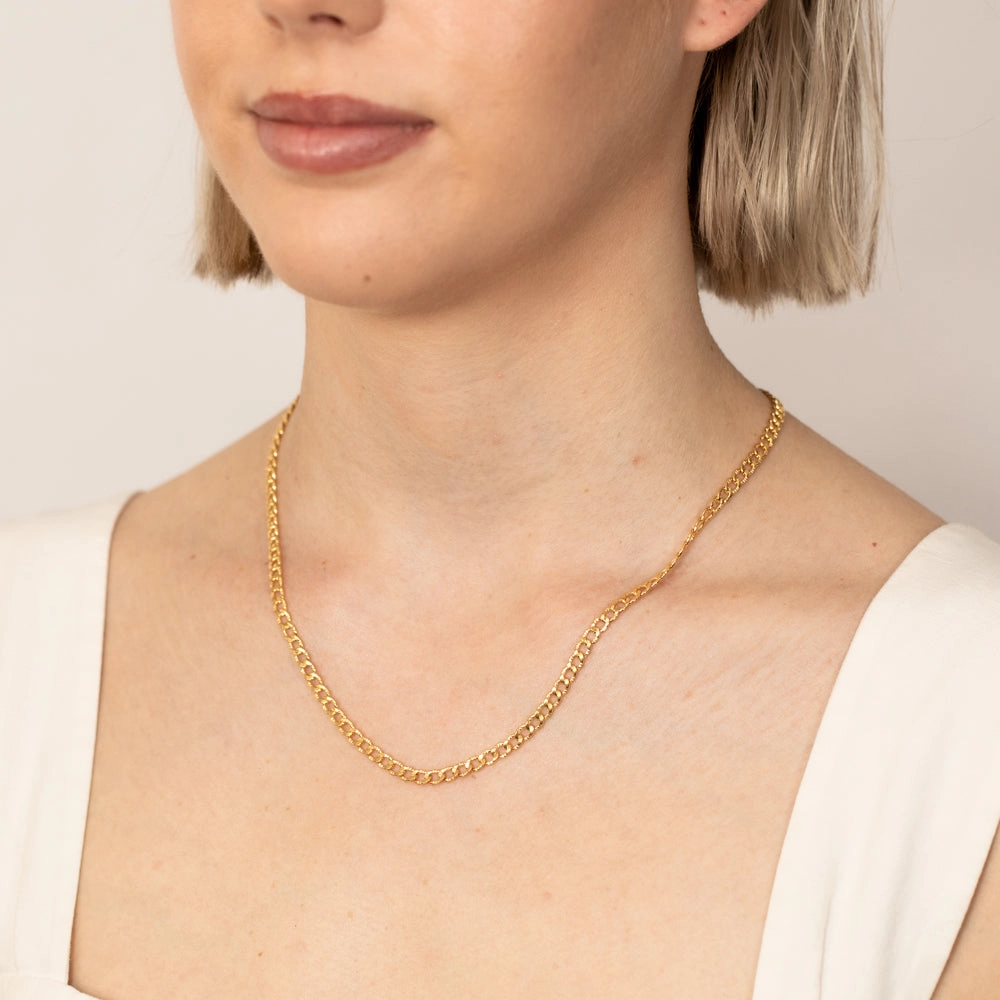 9ct Yellow Gold Silverfilled Textured Curb 95 Gauge 45cm Chain