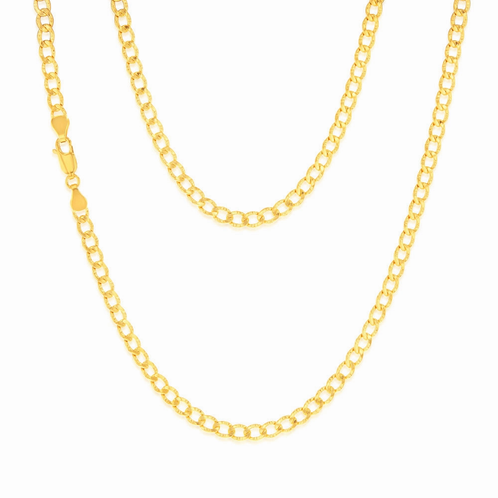 9ct Yellow Gold Silverfilled Textured Curb 95 Gauge 45cm Chain