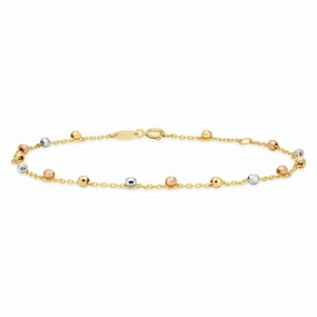 9ct Yellow Gold Trace Link Ball Charms 19cm Bracelet