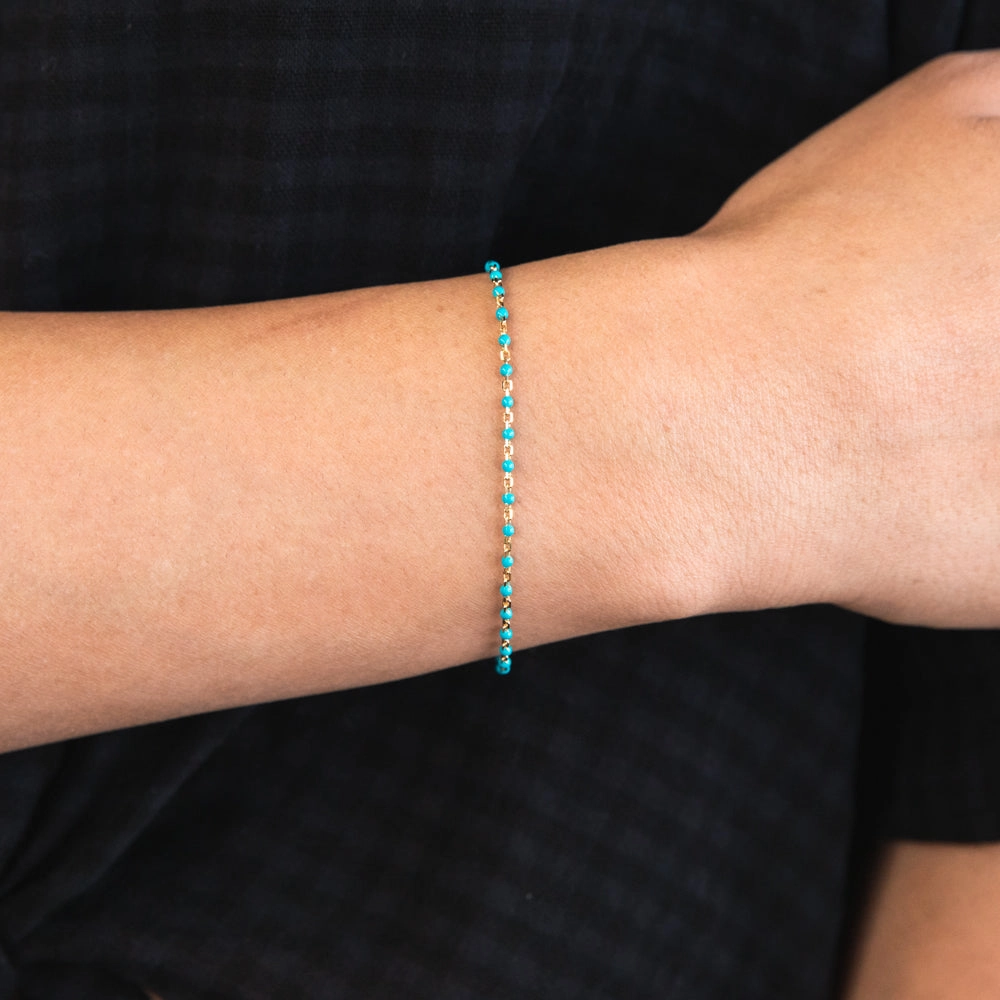 9ct Yellow Gold Turquoise Blue Beads Fancy Bracelet