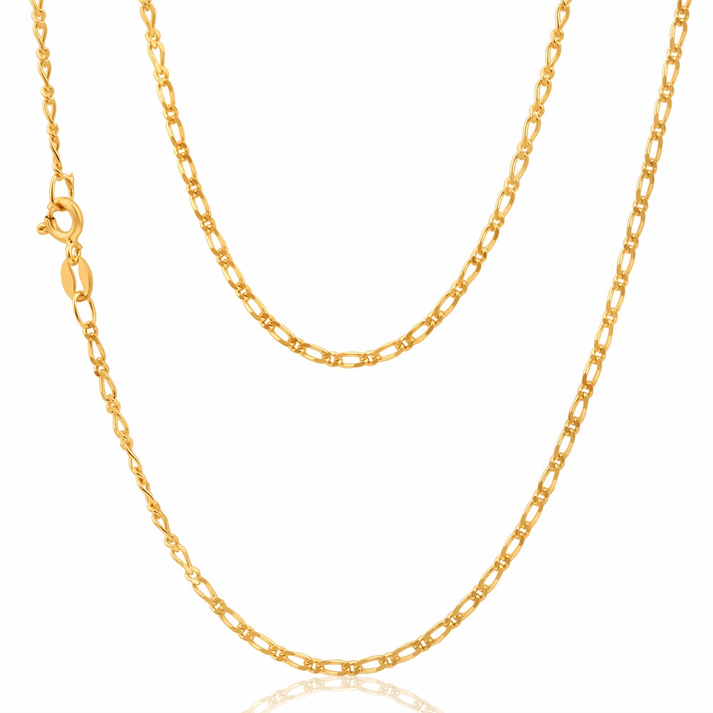 9ct Yellow Solid Gold 1:1 Figaro 50cm Chain 50Gauge