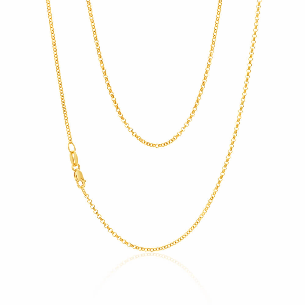 9ct Yellow Solid Gold 1.6mm Belcher Chain 50cm