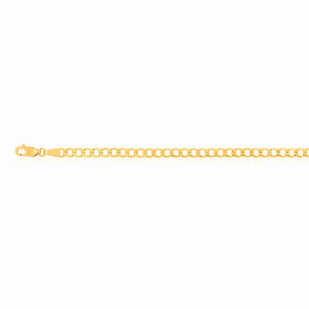 9ct Yellow Solid Gold Curb Bevelled 100 Gauge 19cm Bracelet