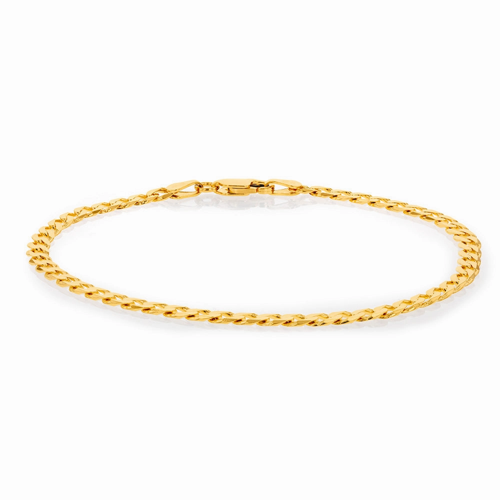9ct Yellow Solid Gold Curb Bevelled 100 Gauge 19cm Bracelet