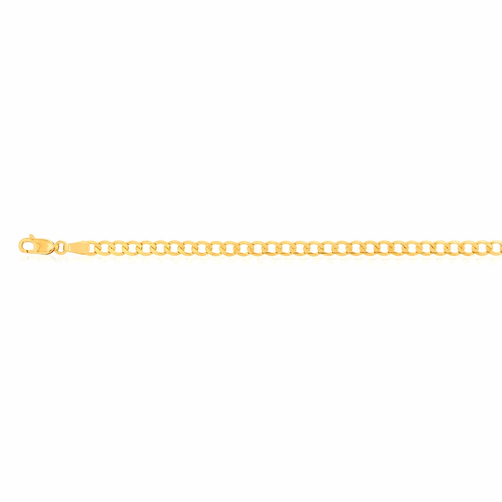 9ct Yellow Solid Gold Curb Bevelled Flat 100 Gauge 21cm Bracelet