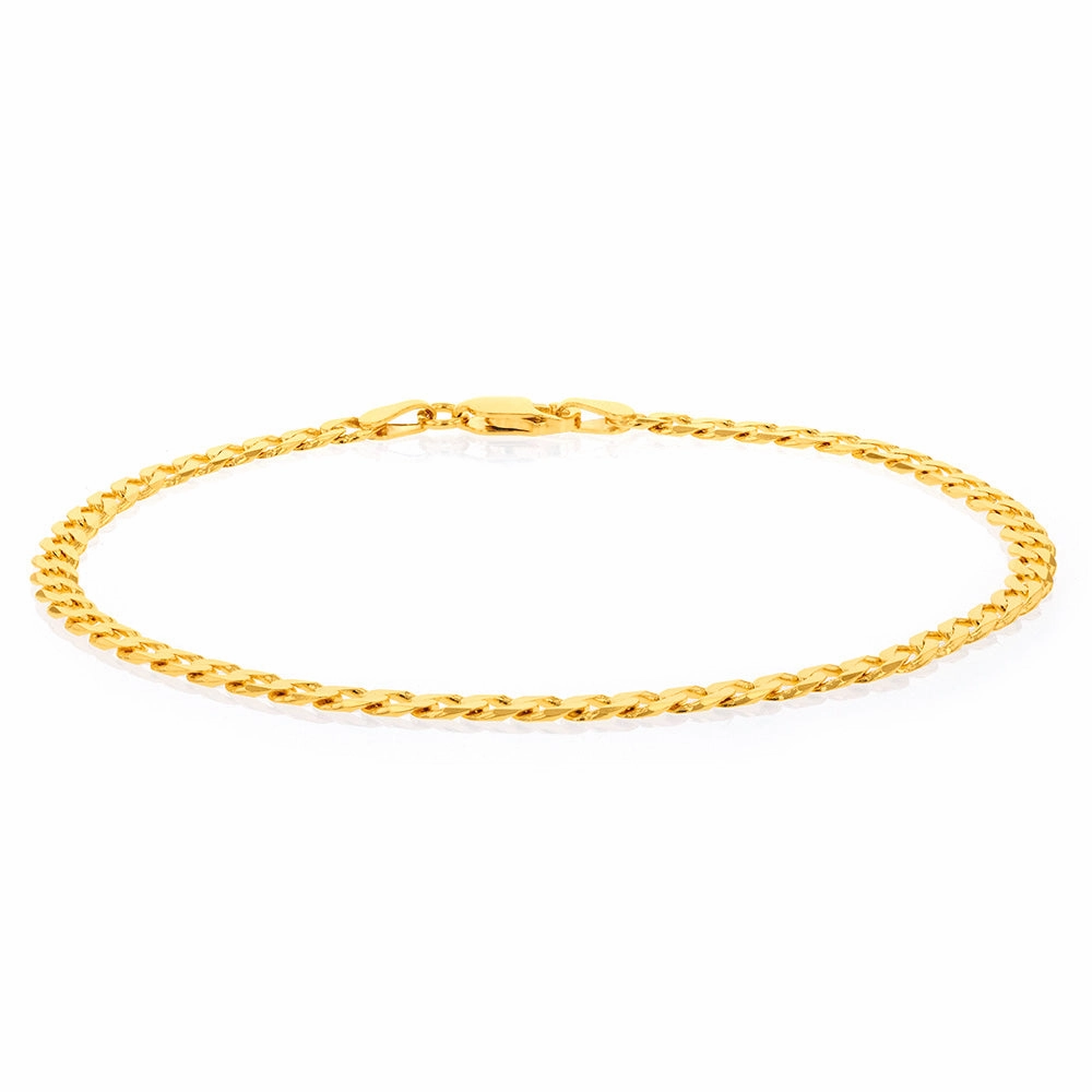 9ct Yellow Solid Gold Curb Bevelled Flat 100 Gauge 21cm Bracelet