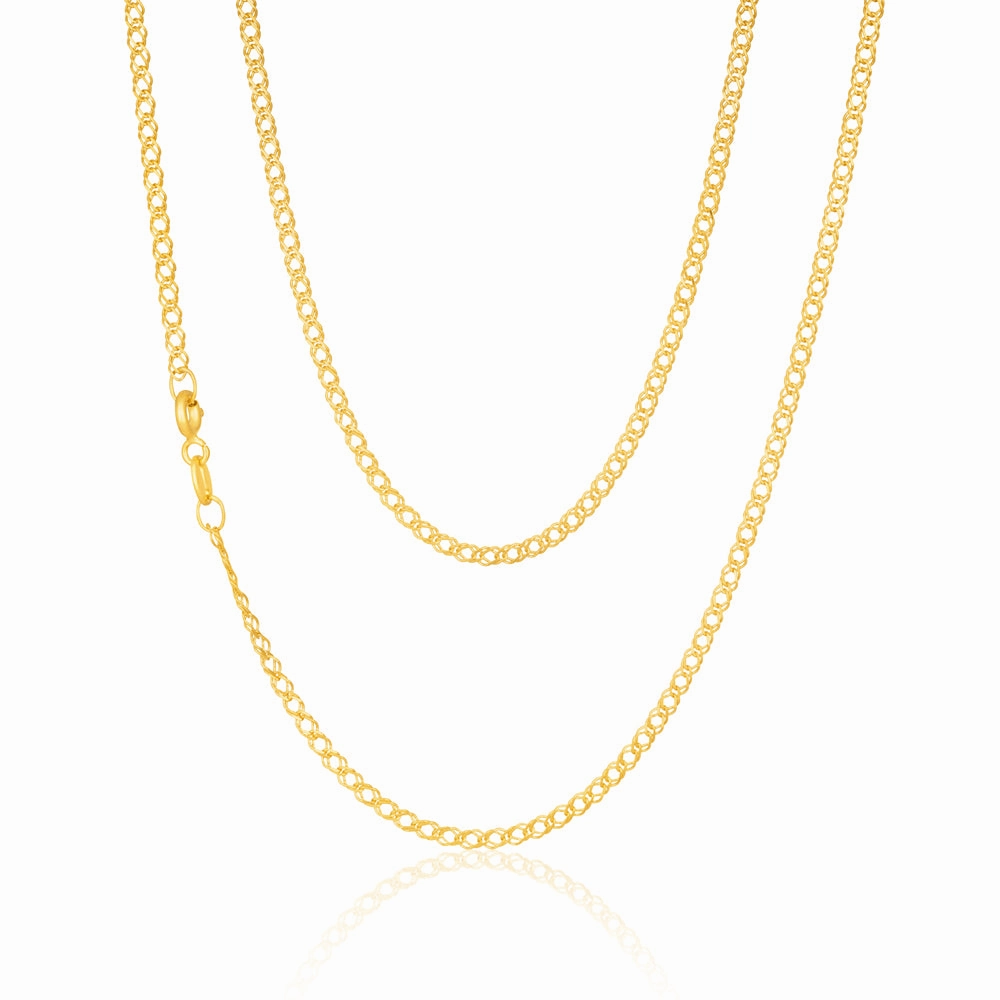9ct Yellow Solid Gold Double Curb 30 Gauge Diamond Cut 45cm Chain