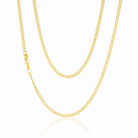9ct Yellow Solid Gold Double Curb 30 Gauge Diamond Cut 45cm Chain