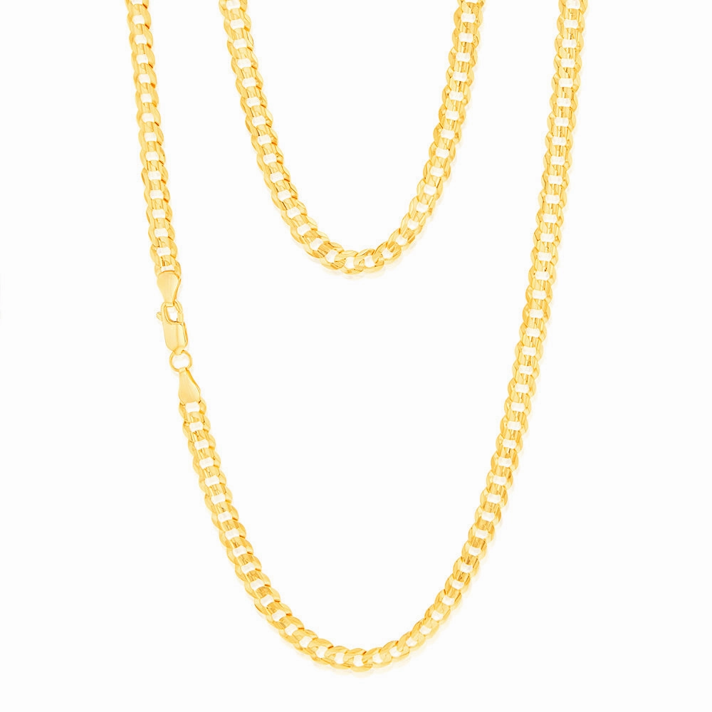 9ct Yellow Solid Gold Extra Flat Concave Curb 55cm Chain