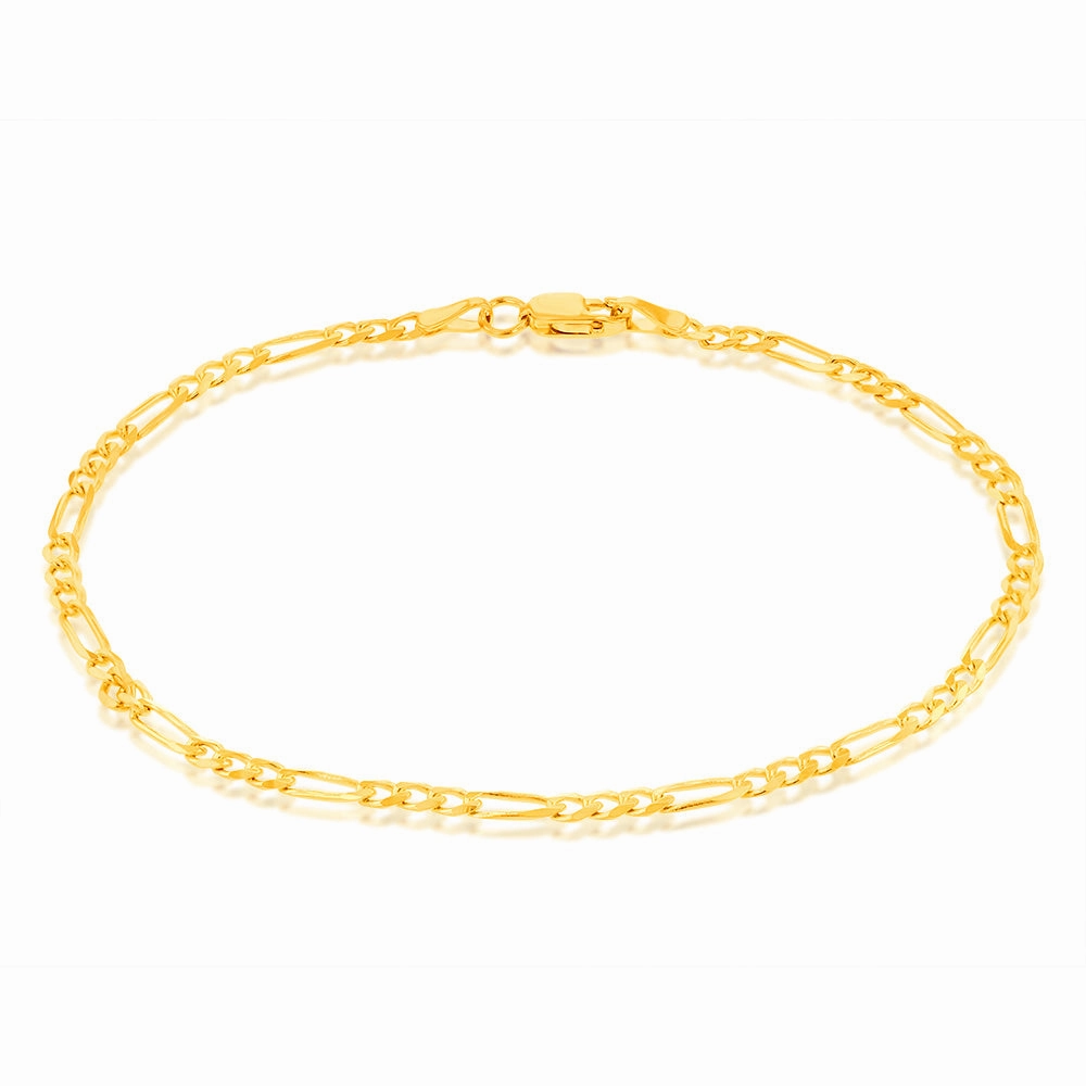 9ct Yellow Solid Gold Fancy 70 Gauge 19cm Figaro 1:3 Bracelet