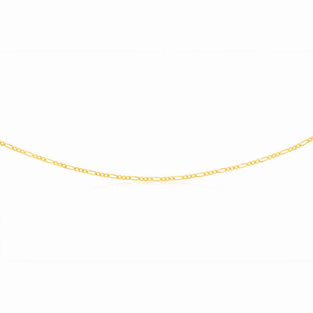 9ct Yellow Solid Gold Figaro 1:3 60Gauge 45cm Chain