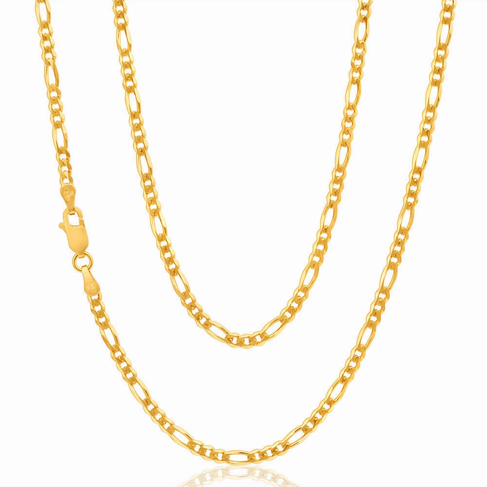 9ct Yellow Solid Gold Figaro 1:3 80 Gauge 50cm chain