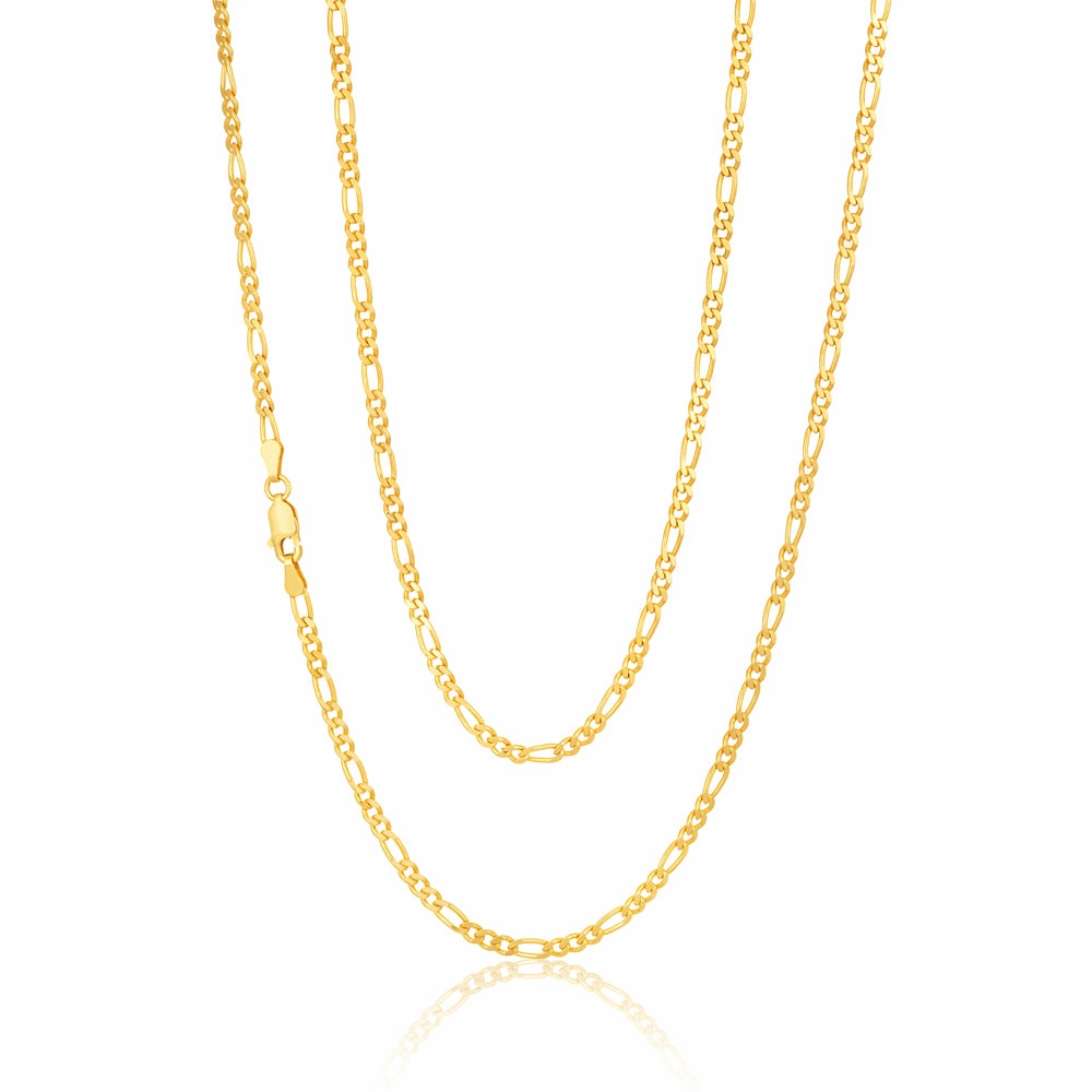 9ct Yellow Solid Gold Figaro Chain 70cm in 80 Gauge