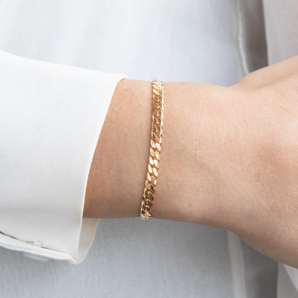 9ct Yellow Solid Gold Flat Bevelled Curb 21cm Bracelet 120gauge