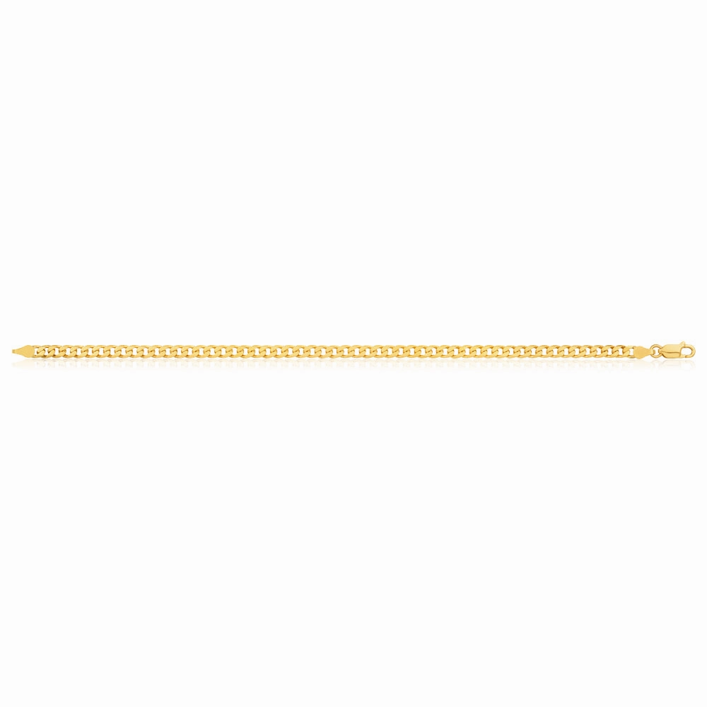 9ct Yellow Solid Gold Flat Bevelled Curb 21cm Bracelet 120gauge