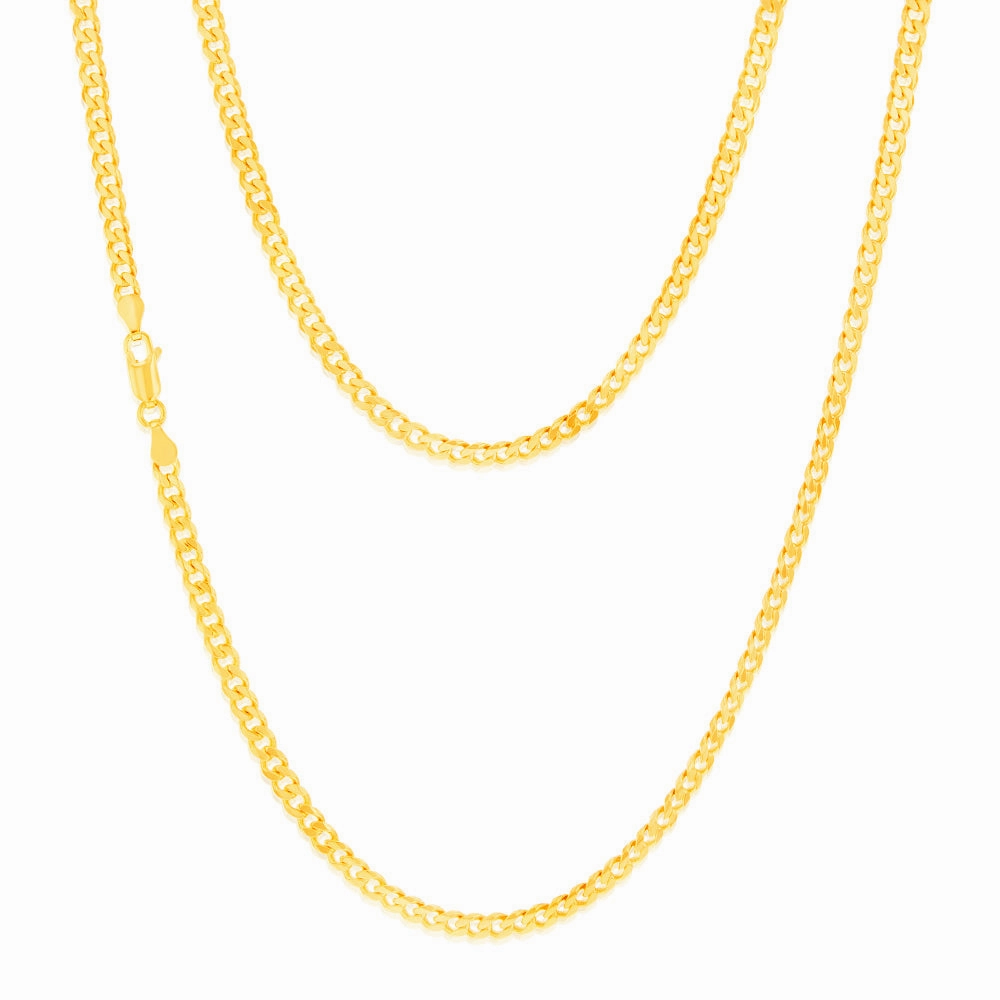 9ct Yellow Solid Gold Flat Bevelled Curb 55cm Chain 120gauge