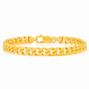 9ct Yellow Solid Gold Heavy Curb Flat Tight Bevelled 21cm Bracelet 250gauge