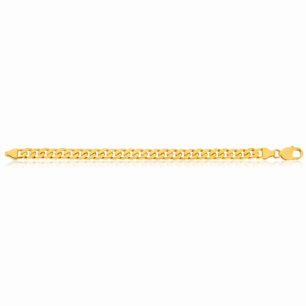 9ct Yellow Solid Gold Heavy Curb Flat Tight Bevelled 21cm Bracelet 250gauge