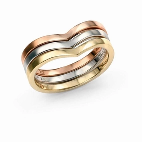 9ct Yellow, White & Rose Gold Wishbone Shaped Trilogy Ring