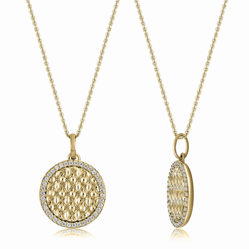 A. Jaffe 14k Round Quilted Pendant with Diamond Border