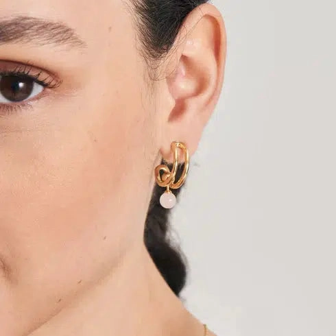 Ania Haie Gold Orb Rose Quartz Stud Mini Hoop Earrings