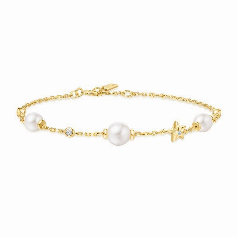 Ania Haie Gold Pearl and Star Station Bracelet