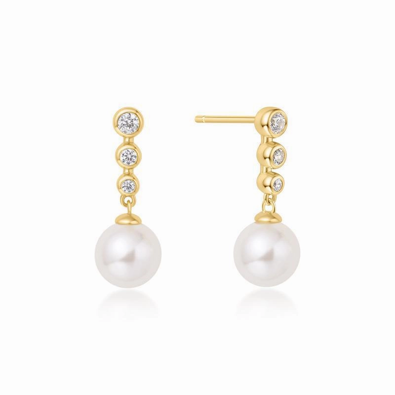 Ania Haie Gold Tennis Beaded Stone Pearl Drop Stud Earrings