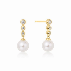Ania Haie Gold Tennis Beaded Stone Pearl Drop Stud Earrings