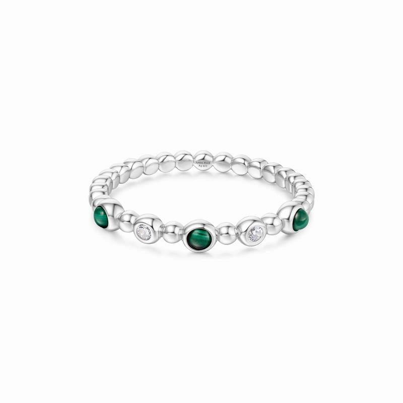 Ania Haie Silver Bezel Malachite Beaded Ring