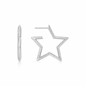 Ania Haie Silver Large Star-Shaped Pav Hoop Earrings