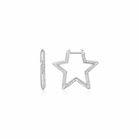 Ania Haie Silver Medium Star Pav Hoop Earrings