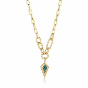 Ania Haie Teal Sparkle Drop Pendant Chunky Chain Necklace