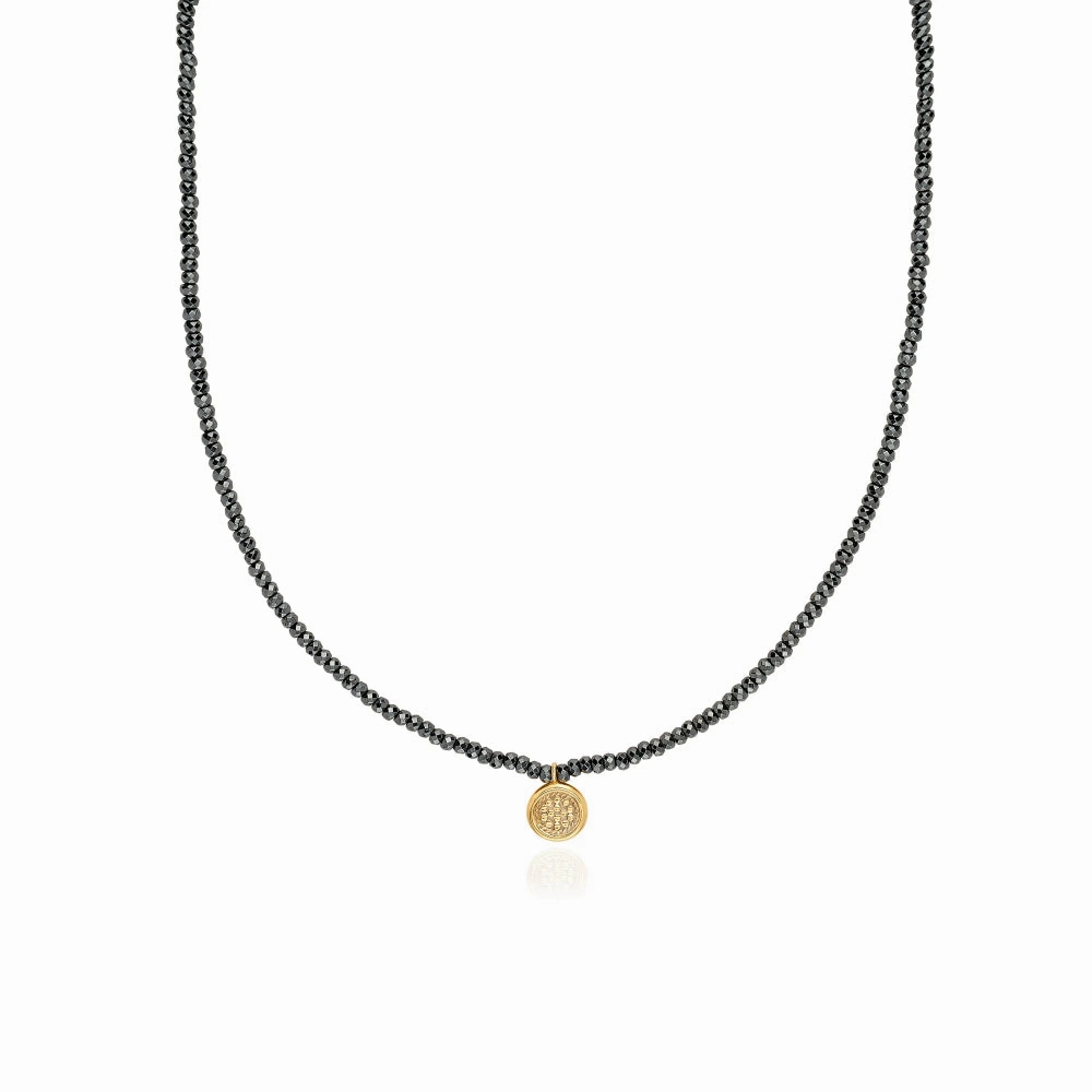 Anna Beck Medium Beaded Hematite Circle Pendant Necklace