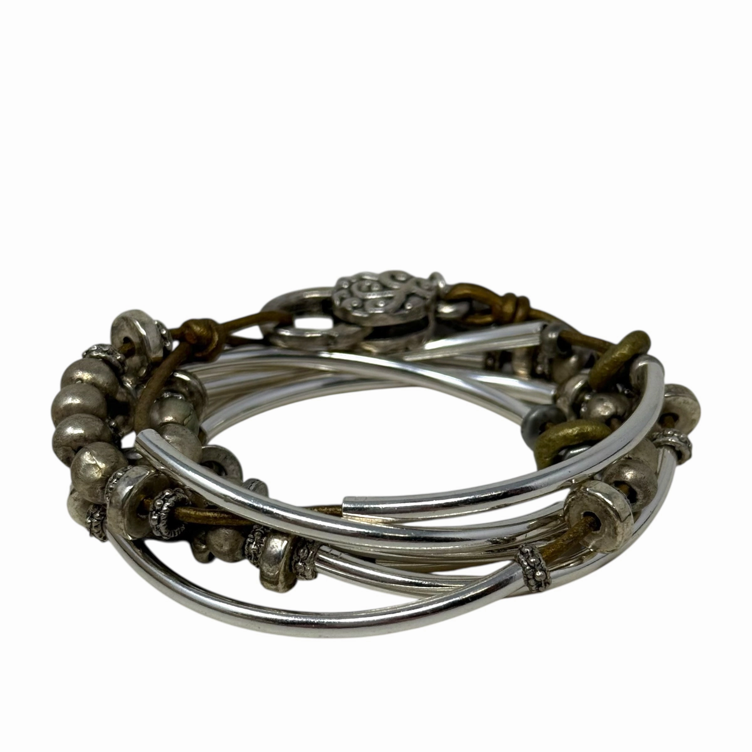 Bella Metallic Bronze Leather Wrap Bracelet/Necklace with Silver & Mixed Metal Beads By Lizzy James