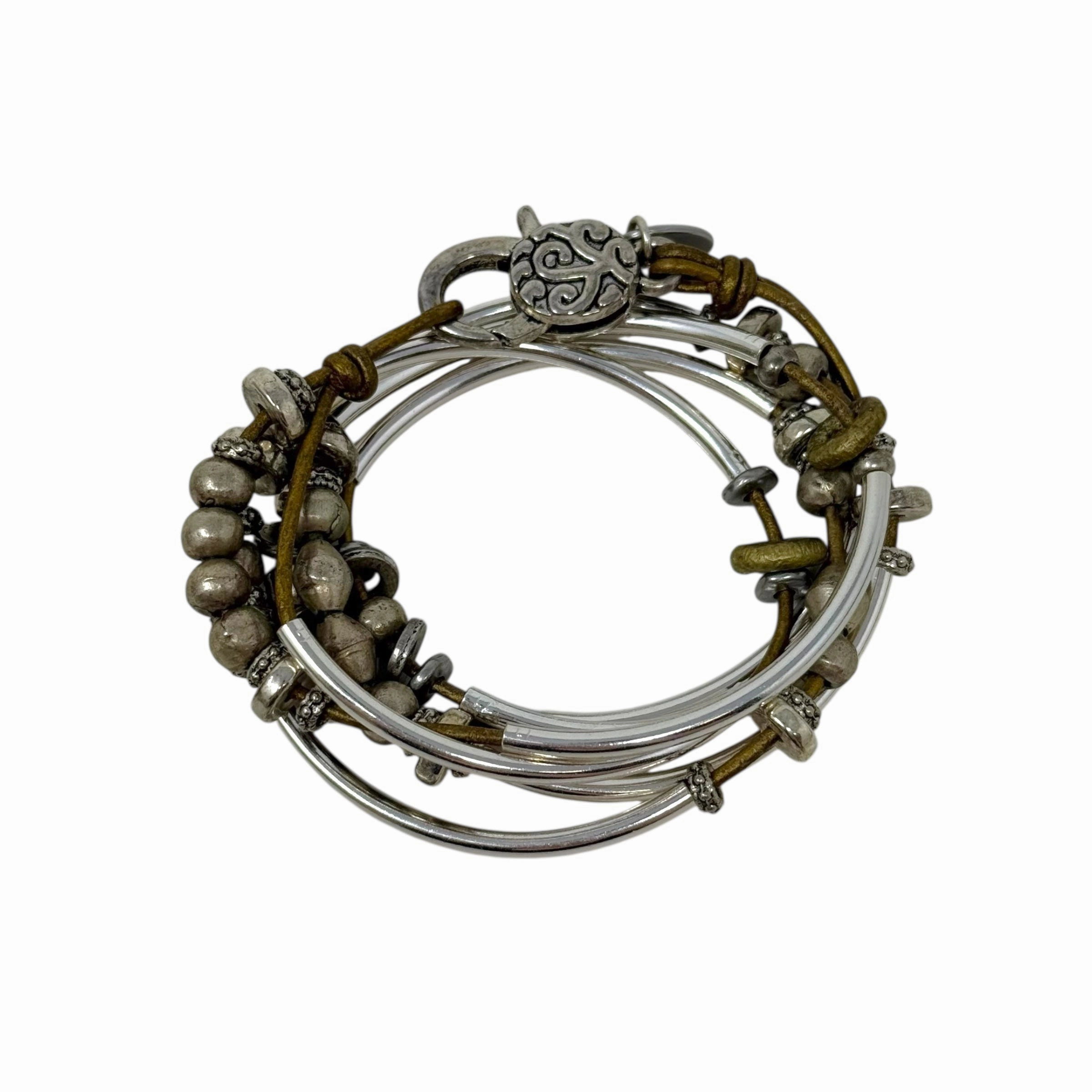 Bella Metallic Bronze Leather Wrap Bracelet/Necklace with Silver & Mixed Metal Beads By Lizzy James