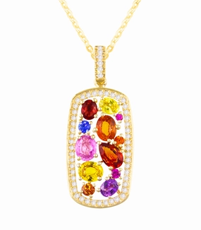 Bellarri 14k Multi-Color Sapphire and Diamond Pendant Necklace