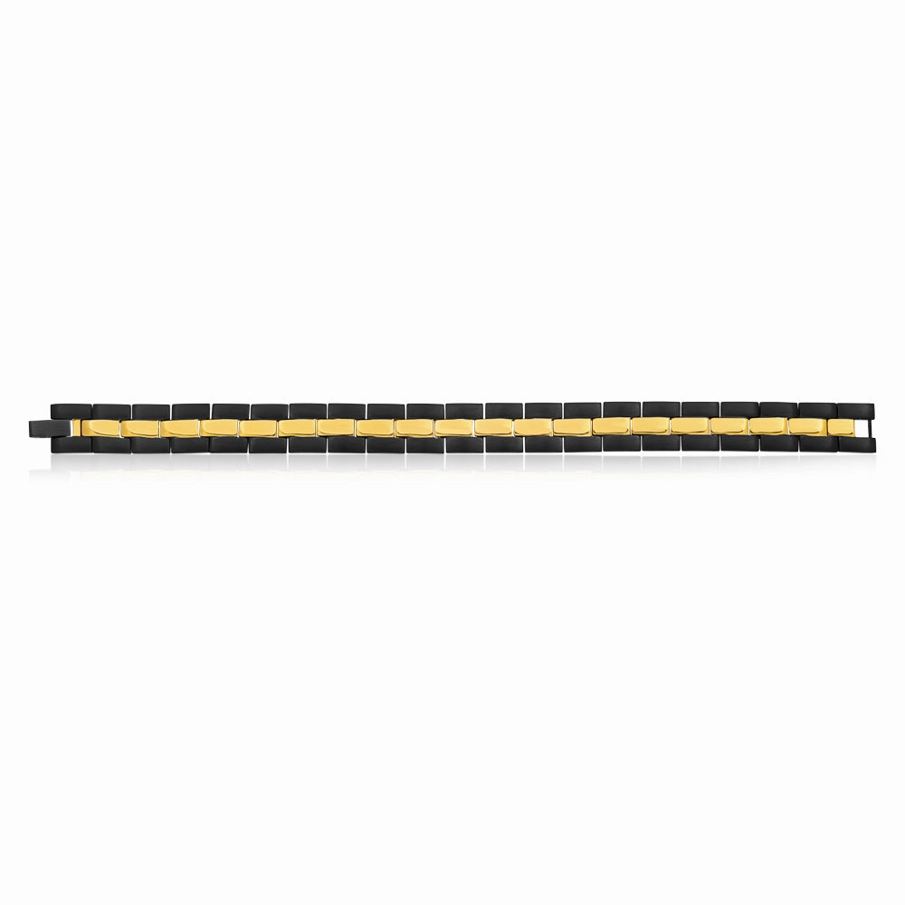 Black and Gold Plated Stainless Steel 21cm Gents Bracelet